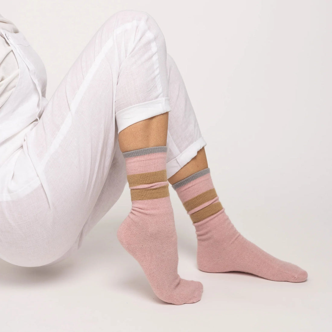 Nooan Socks - Dunedin, 3 Stripe Pink Marshmallow - The Flower Crate