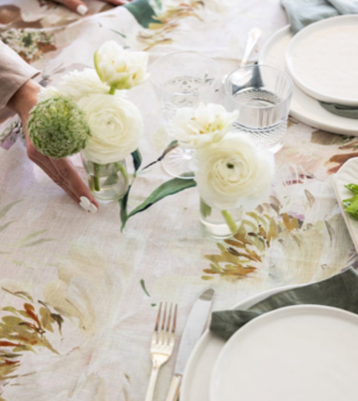 Peony Study Linen Tablecloth - Bespoke Letterpress - The Flower Crate