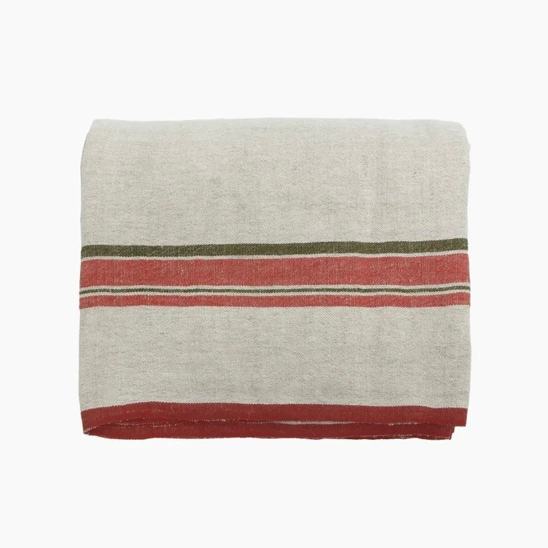 Red Selvedge Stripe Linen Tablecloth - The Flower Crate