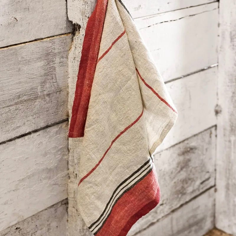 Red Selvedge Stripe Linen Tea Towel - The Flower Crate
