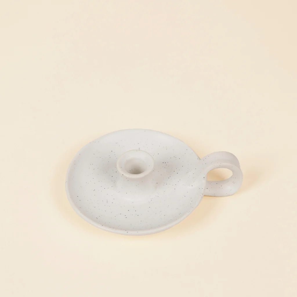 St Eval - White Speckle Candle Holder - The Flower Crate