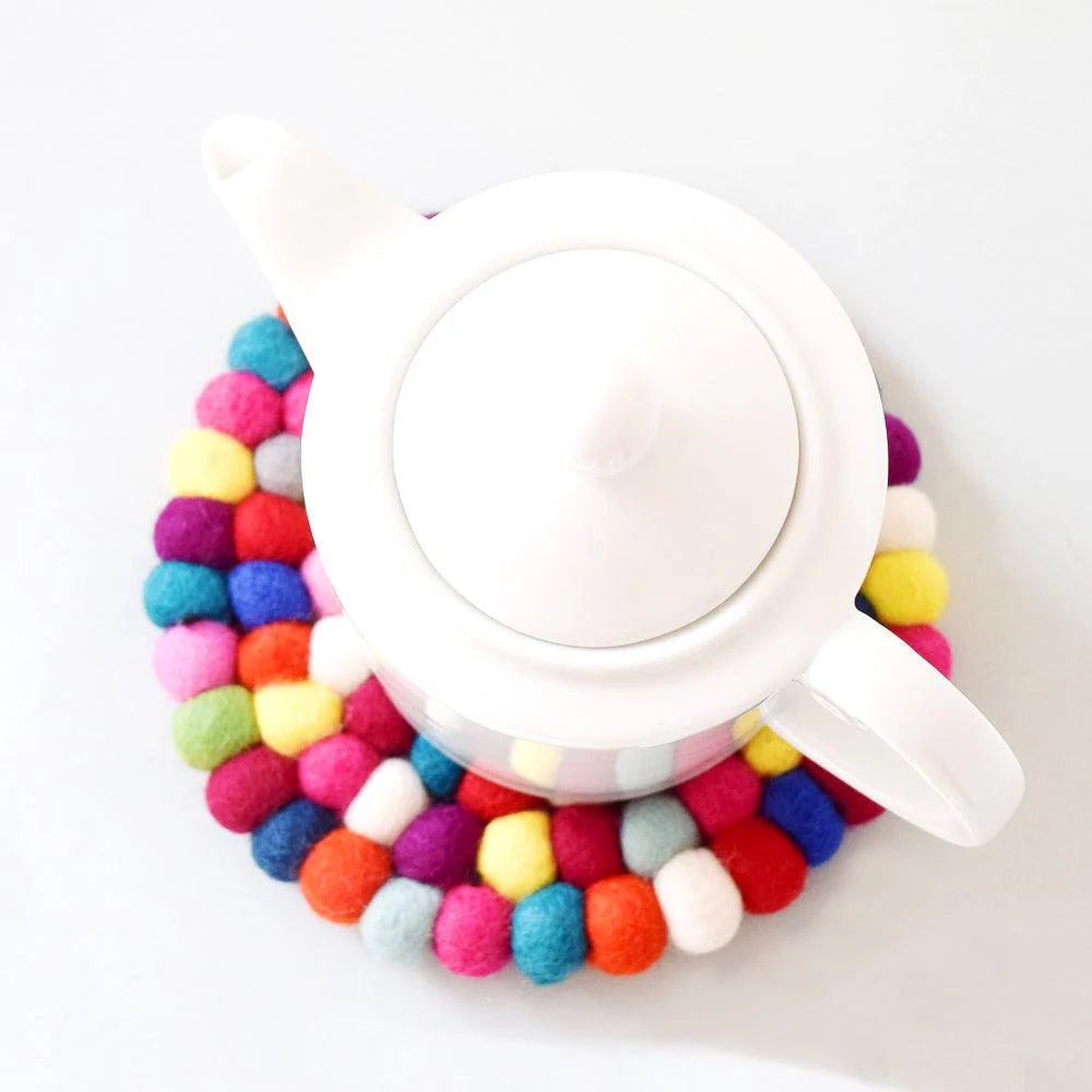 Tara Treasures - Colourful Felt Teapot Trivet, 20cm - The Flower Crate