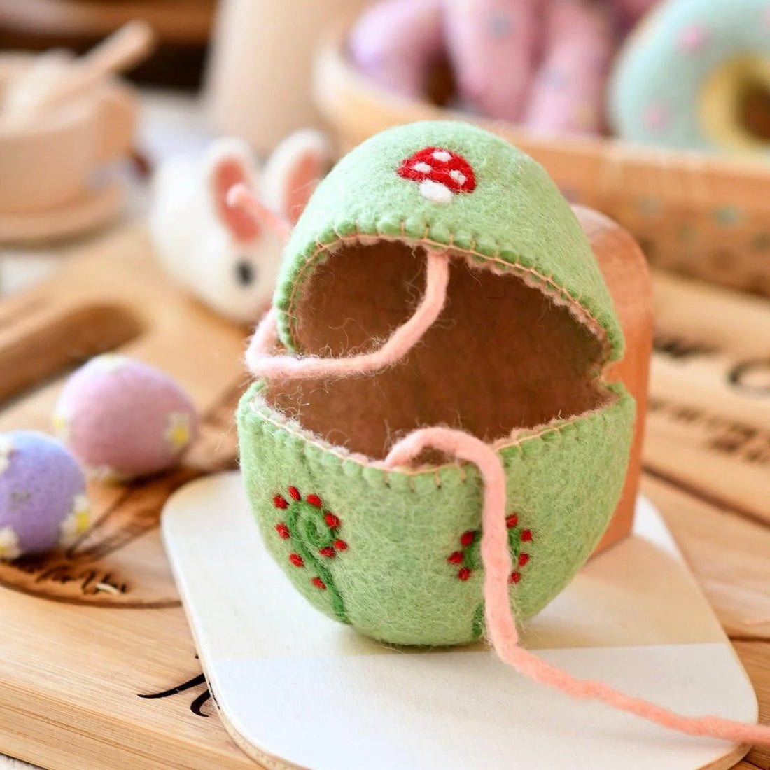 Tara Treasures - Green Felt Egg Cover With Mushroom - The Flower Crate