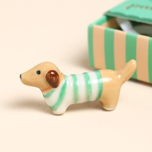Tiny Matchbox Ceramic Sausage Dog Token - The Flower Crate