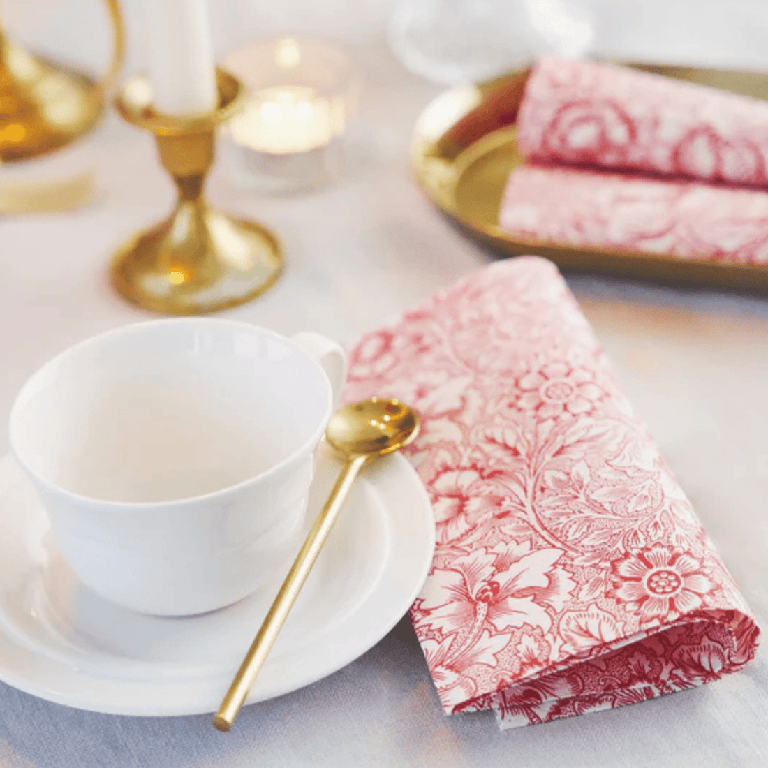 William Morris - Pink & Poppy Red Paper Luncheon Napkin - The Flower Crate