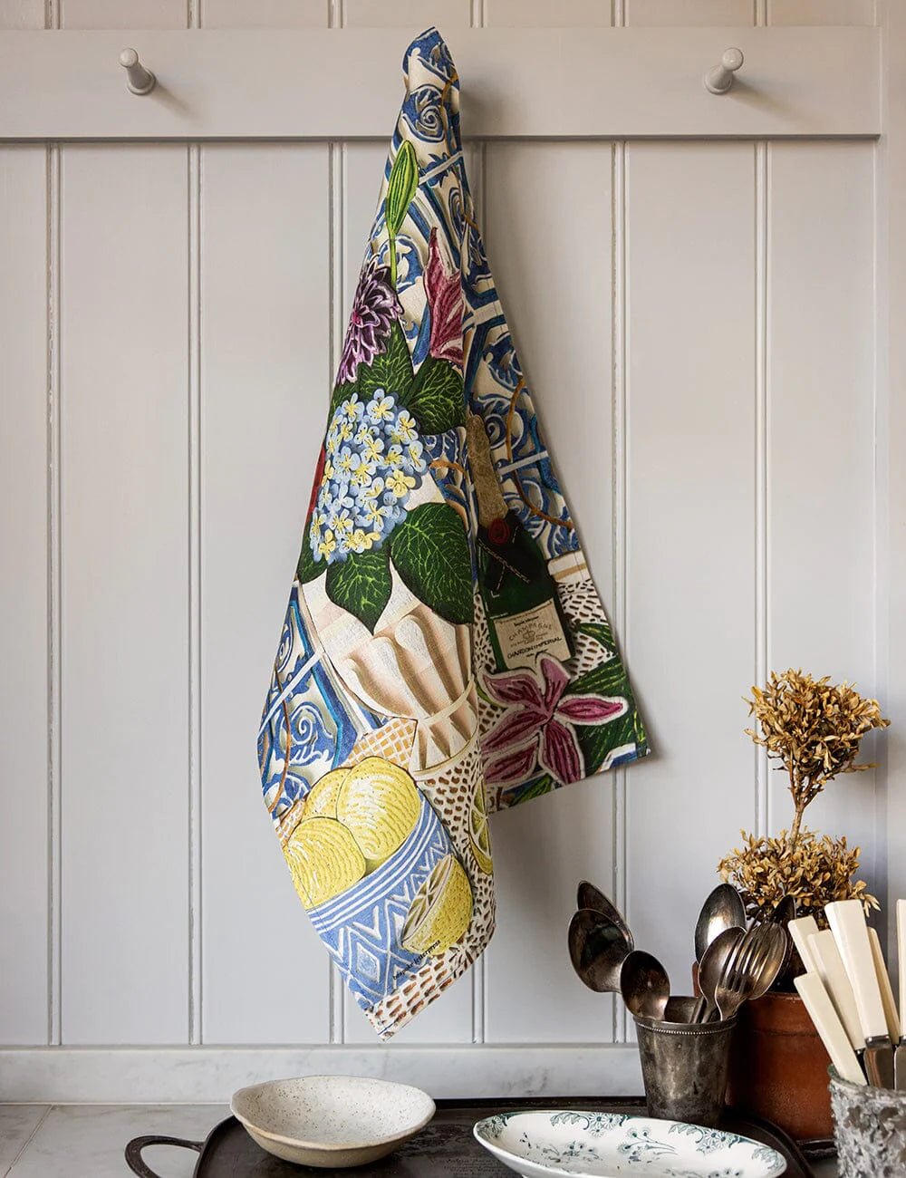 Bespoke Letterpress - Hydrangea 100% Linen Tea Towel - The Flower Crate