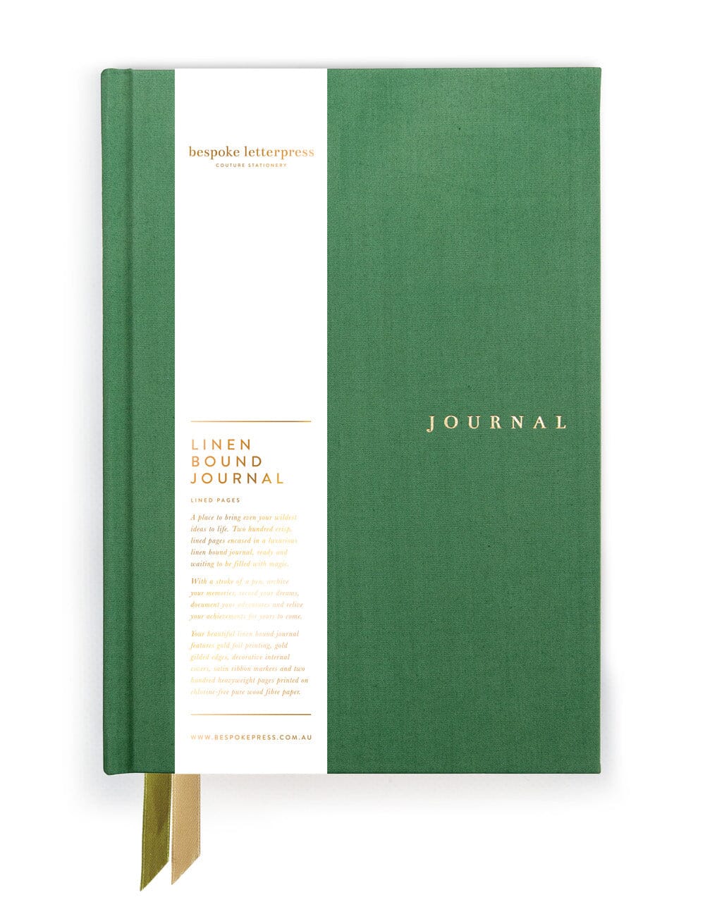 Bespoke Letterpress - Linen Bound Journal, Fern Green - The Flower Crate