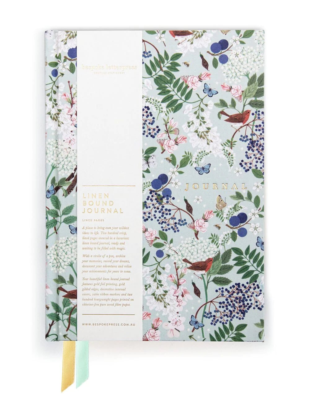 Bespoke Letterpress - Linen Bound Lined Journal, Sparrows - The Flower Crate