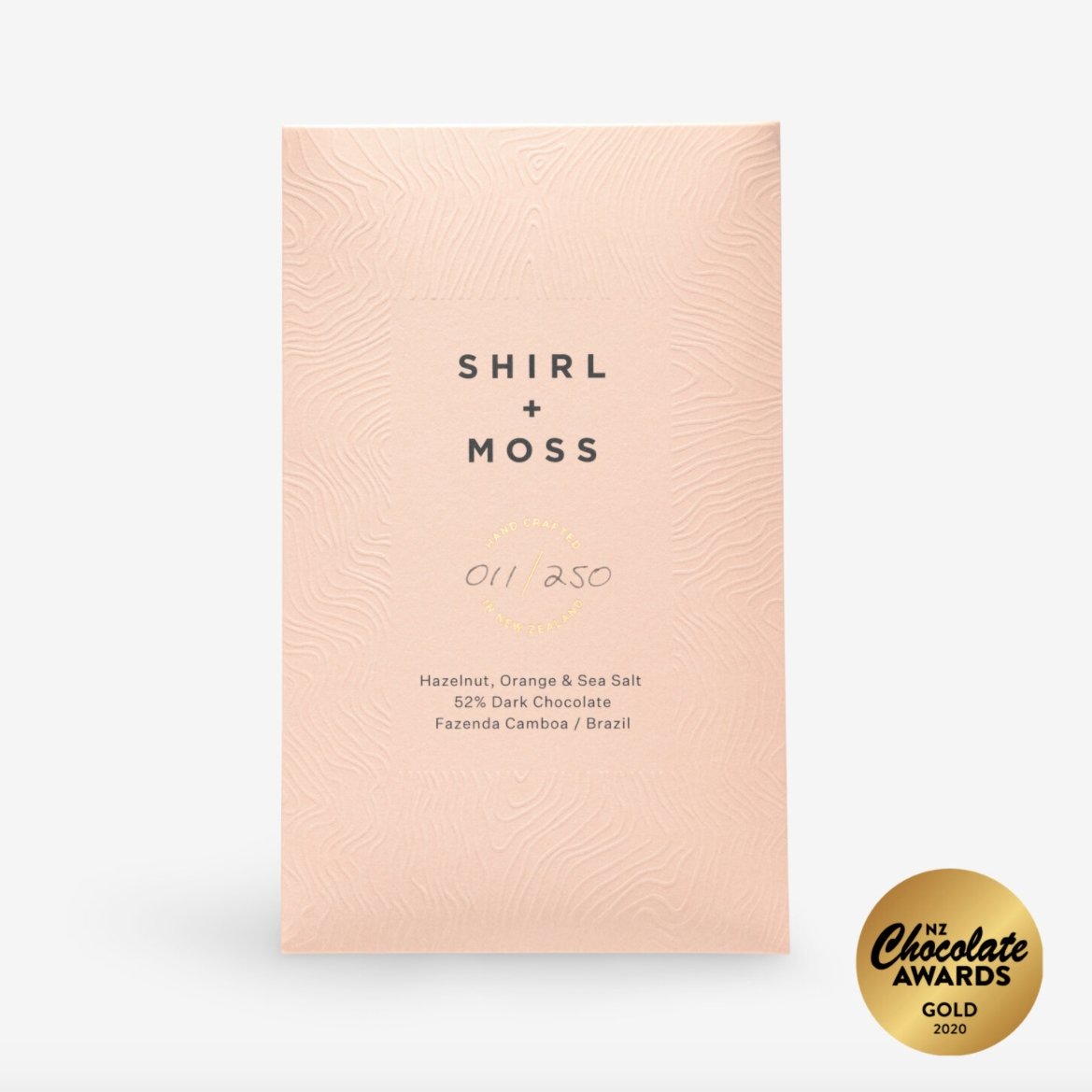 Shirl &amp; Moss - Hazelnut, Orange &amp; Sea Salt 52% Dark Chocolate Bar - The Flower Crate