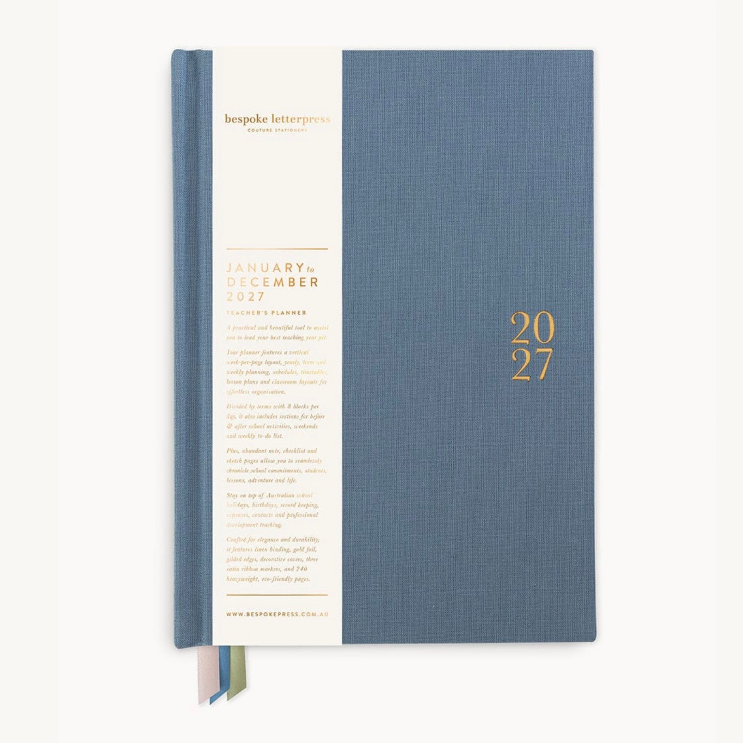 Bespoke Letterpress - 2027 Teachers Desktop Planner, Pembroke Blue