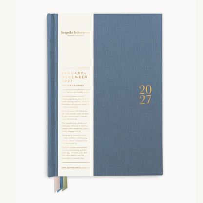 Bespoke Letterpress - 2027 Teachers Desktop Planner, Pembroke Blue