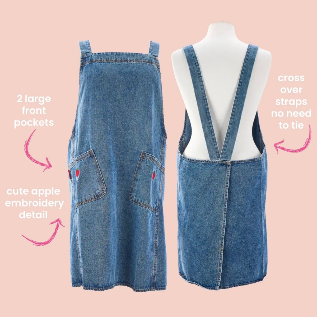 Denim Apron With Apple Embroidery