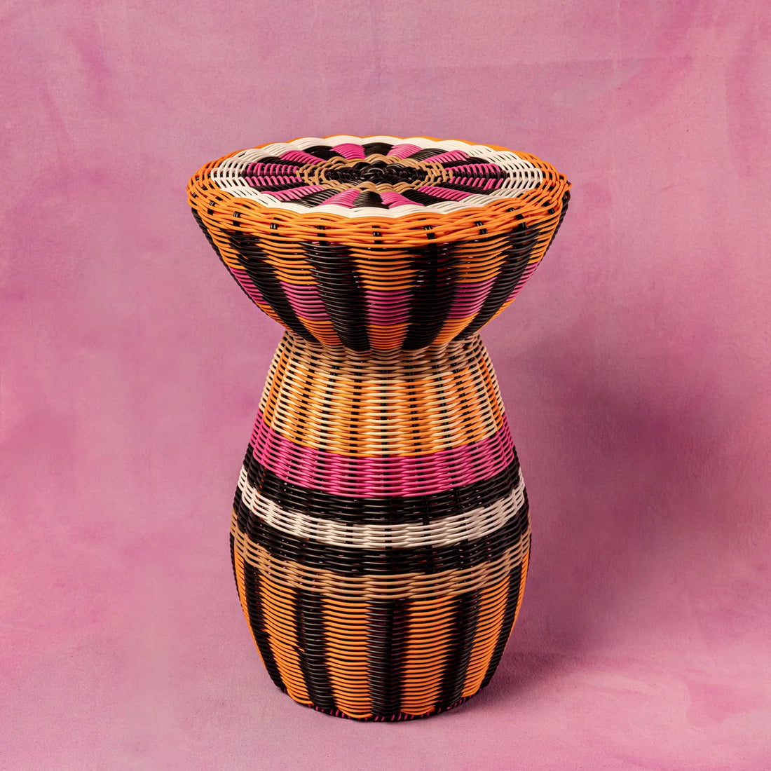 Maegen - Woven Accent Table, Pink & Orange