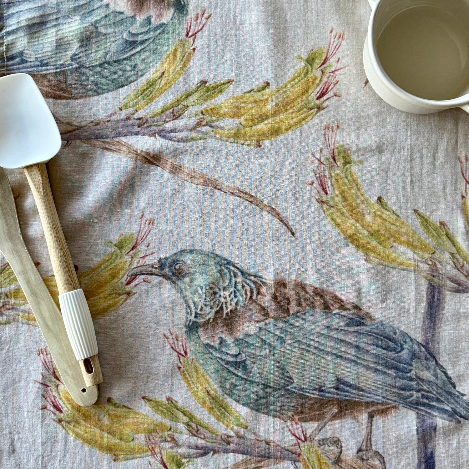 The Sewing Sailor - Linen Tea Towel, Tui on Harakeke