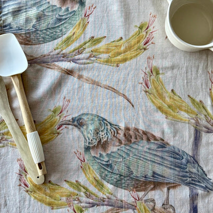 The Sewing Sailor - Linen Tea Towel, Tui on Harakeke