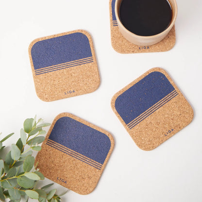 Natural Cork Coasters - Ocean Blue