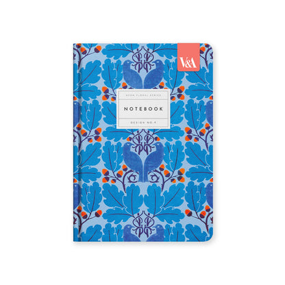 V&amp;A - A5 Hard Cover Notebook, Neon Floral Blue Birds