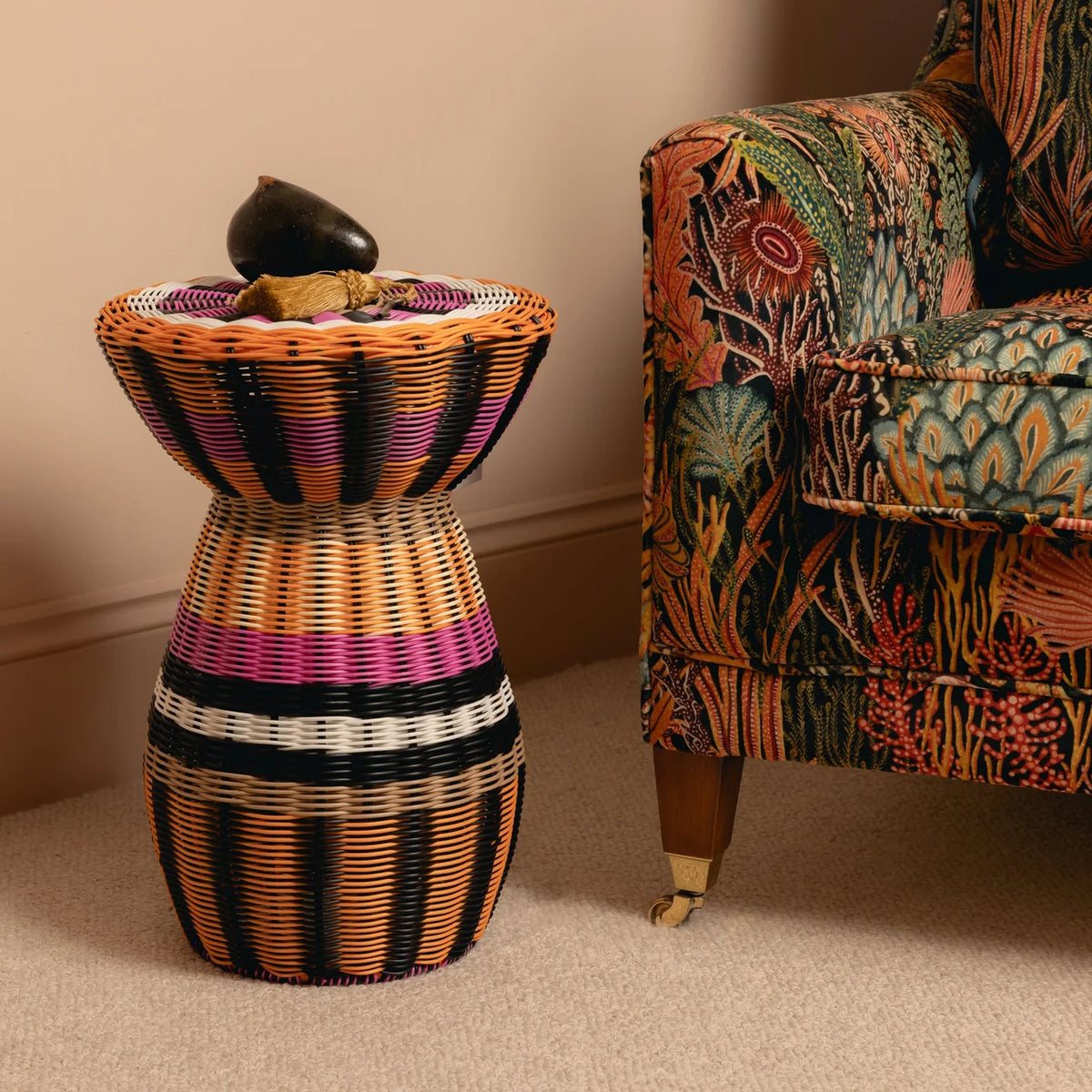 Maegen - Woven Accent Table, Pink &amp; Orange