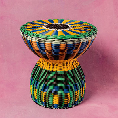 Maegen - Woven Accent Table, Blue &amp; Yellow