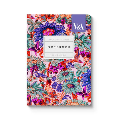 V&amp;A - A6 Soft Cover Notebook, Neon Floral Coral Jungle
