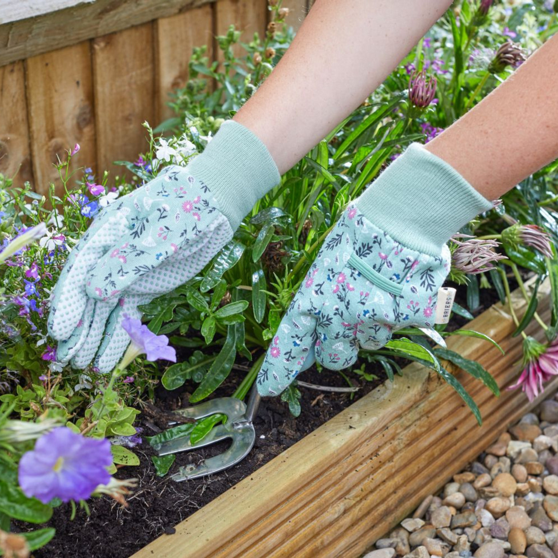 Briers - 3 Pack Cotton Grip Gardening Gloves, Flower Field
