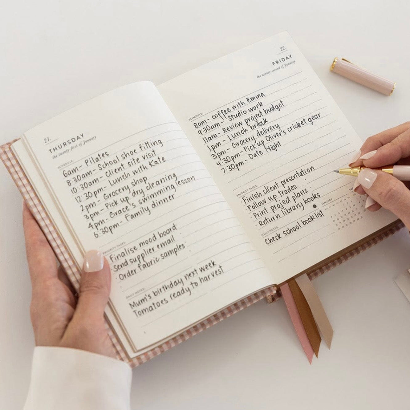 Bespoke Letterpress - 2027 Day to Page Small Planner, Primrose Gingham