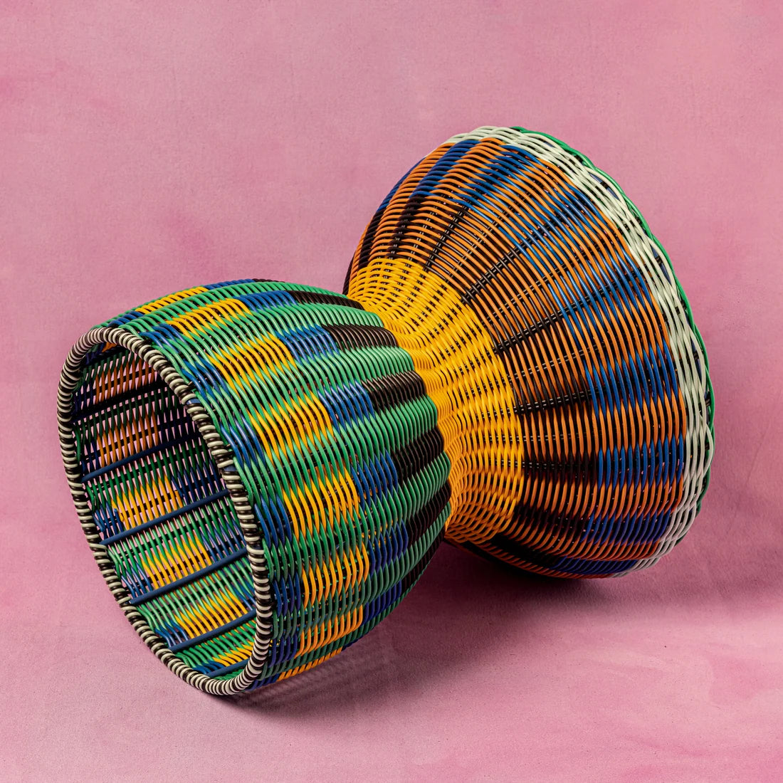 Maegen - Woven Accent Table, Blue &amp; Yellow