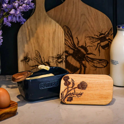 Selbrae House - Blue Butter Dish, Thistle