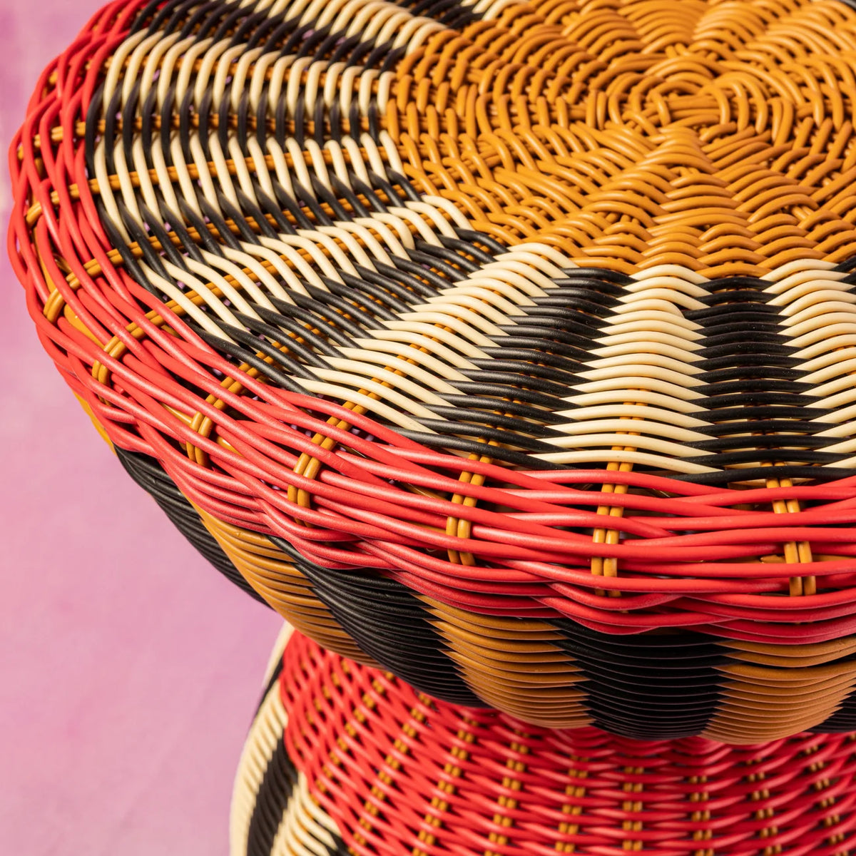 Maegen - Woven Accent Table, Red &amp; Cream
