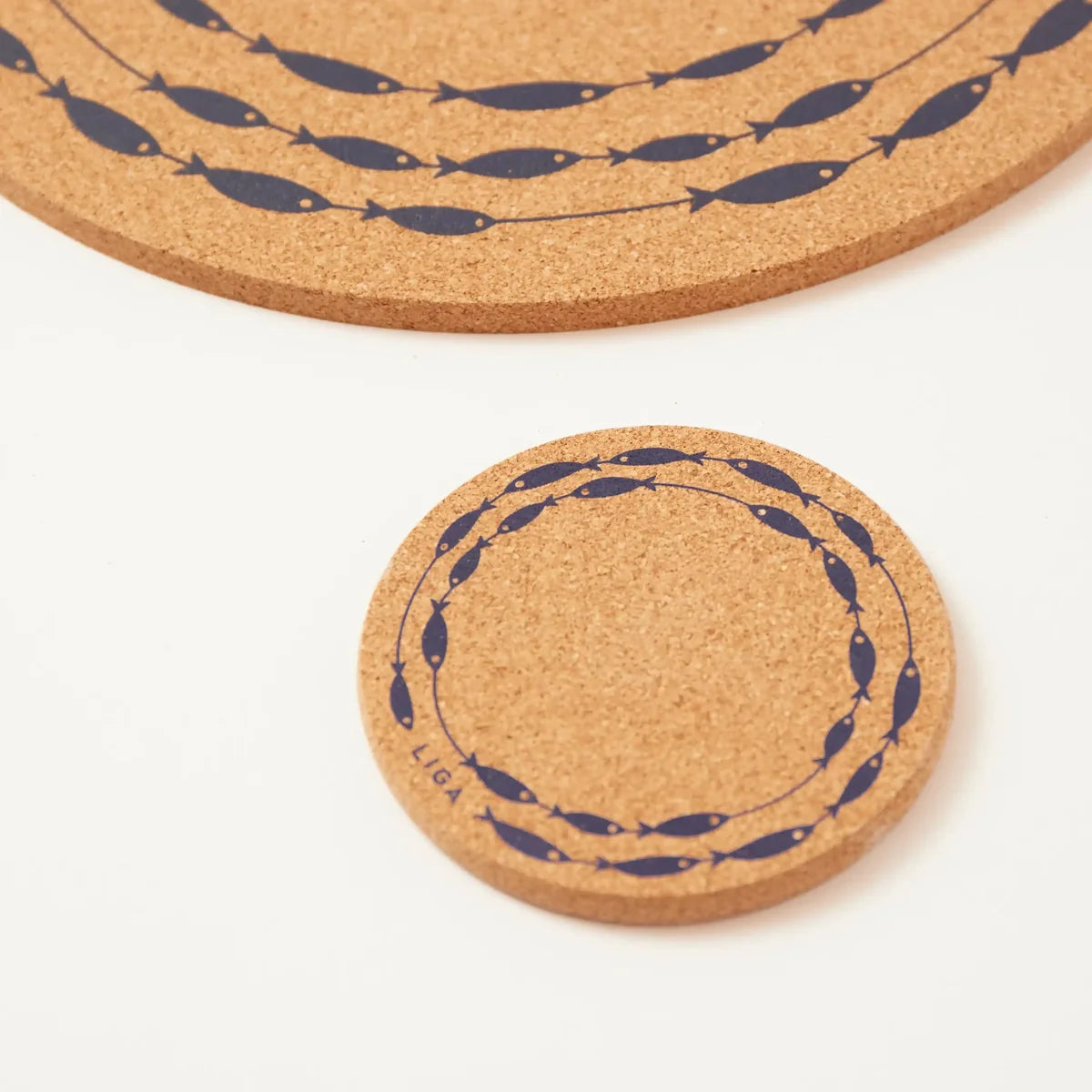 Liga - Natural Cork Coasters, Fish on a Line