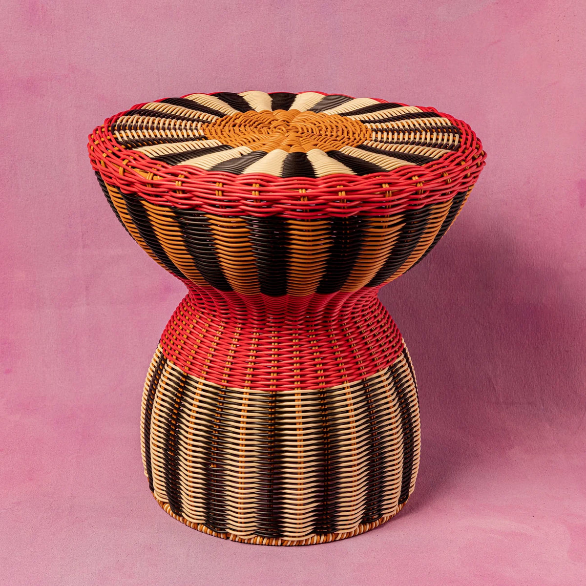 Maegen - Woven Accent Table, Red &amp; Cream