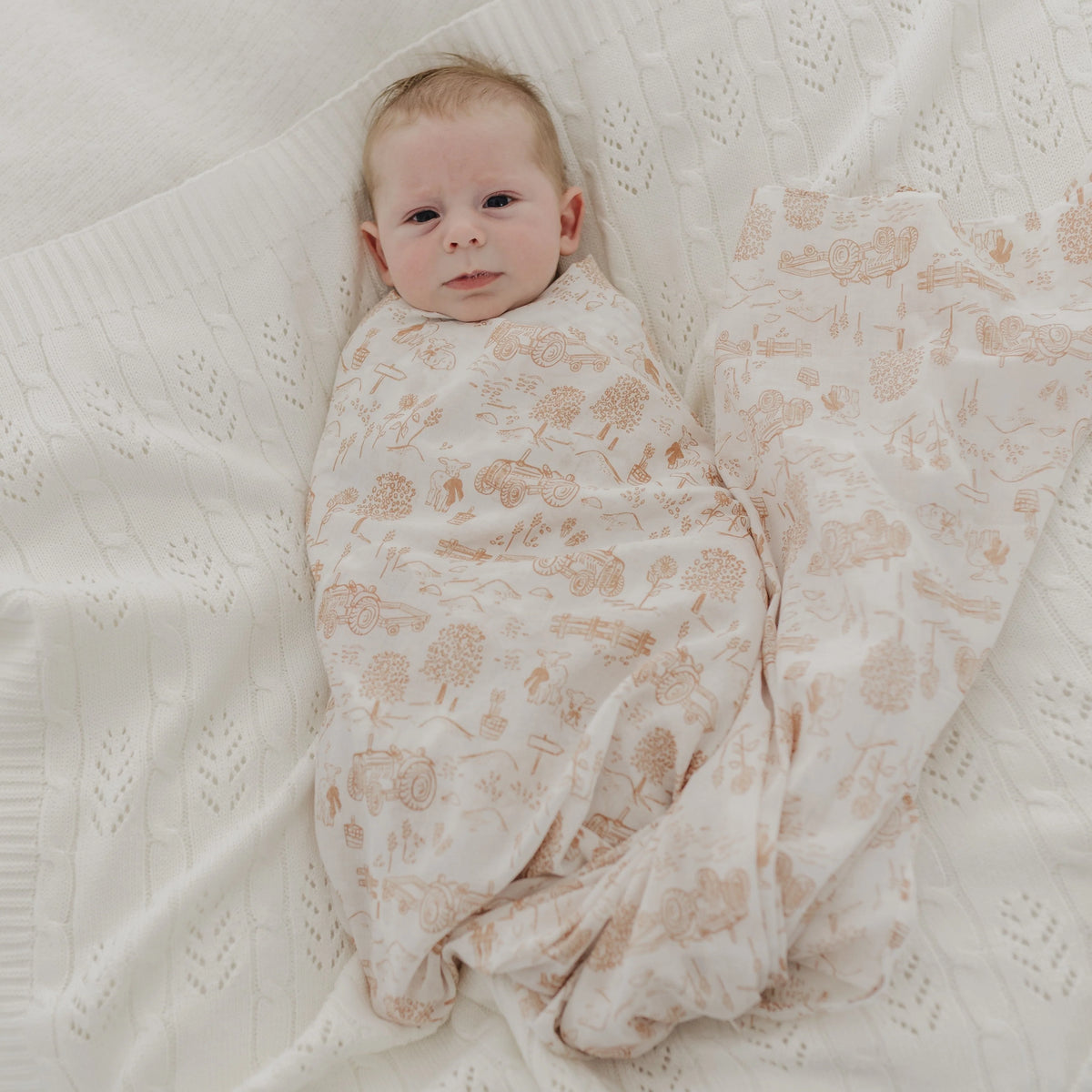 Emotion &amp; Kids - Latte Vintage Farm &amp; White 2 Pack Muslin Wrap