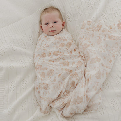 Emotion &amp; Kids - Latte Vintage Farm &amp; White 2 Pack Muslin Wrap