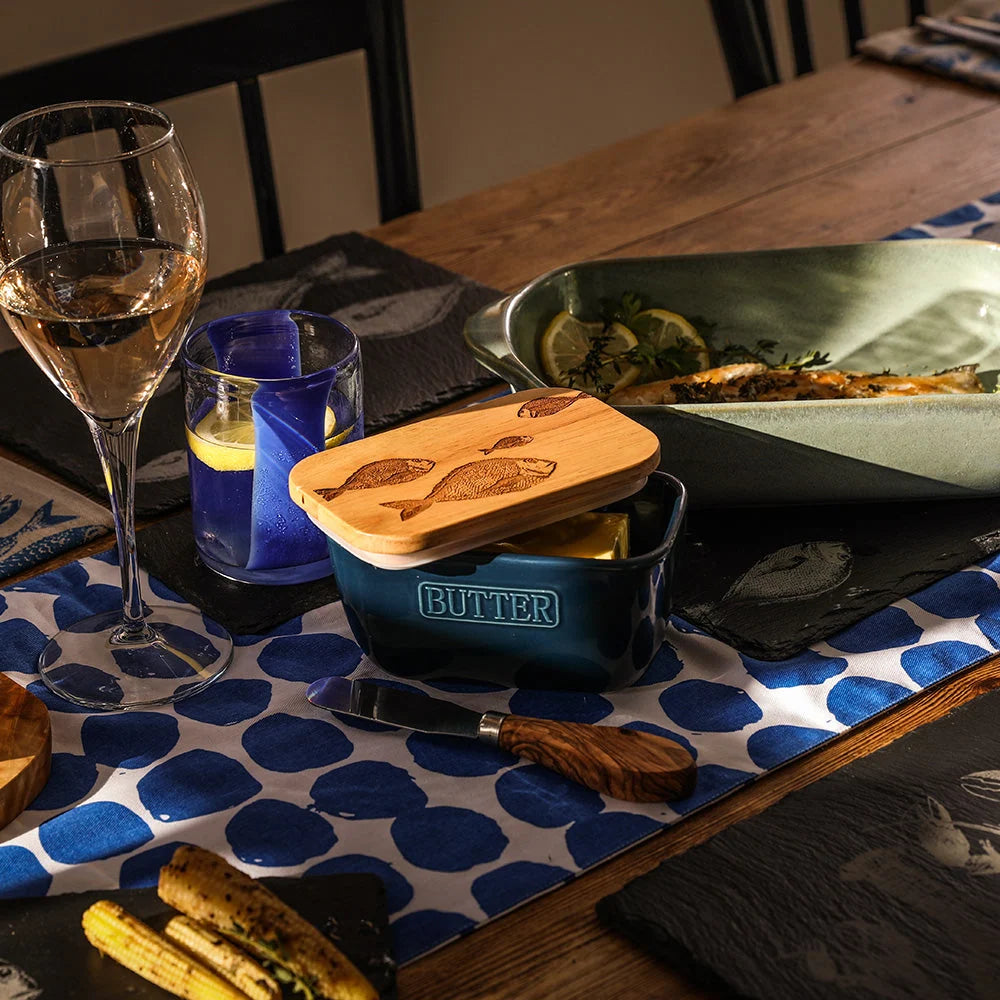Selbrae House - Blue Butter Dish, Fish