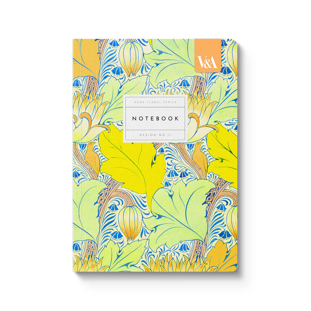 V&amp;A - A5 Soft Cover Notebook, Neon Floral Aqua &amp; Crafts