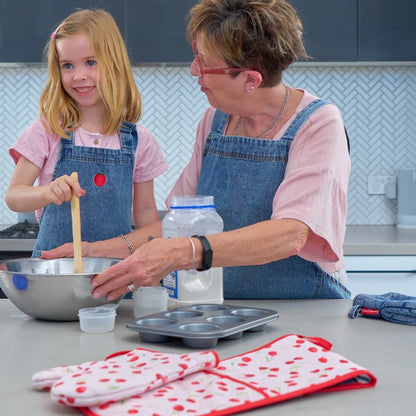 Denim Apron With Apple Embroidery