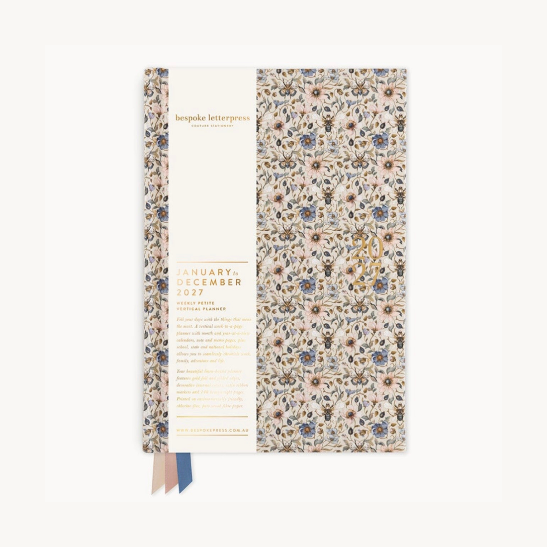 Bespoke Letterpress - 2027 Petite Vertical Planner, Duchess Blooms