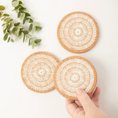 Liga - Natural Cork Coasters, Sandy Lines