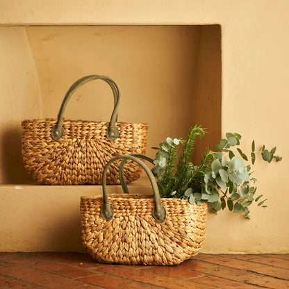 Large Hyacinth Market Basket, Forest Green