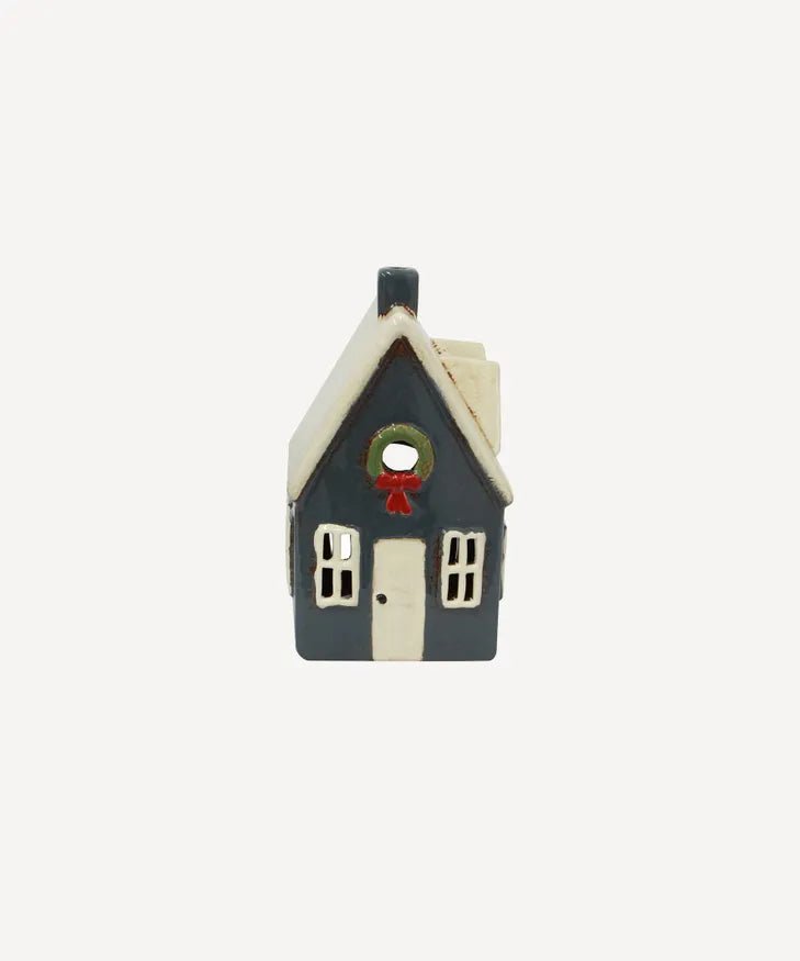 Alsace Tea Light - Navy Cottage with Wreath - The Flower Crate