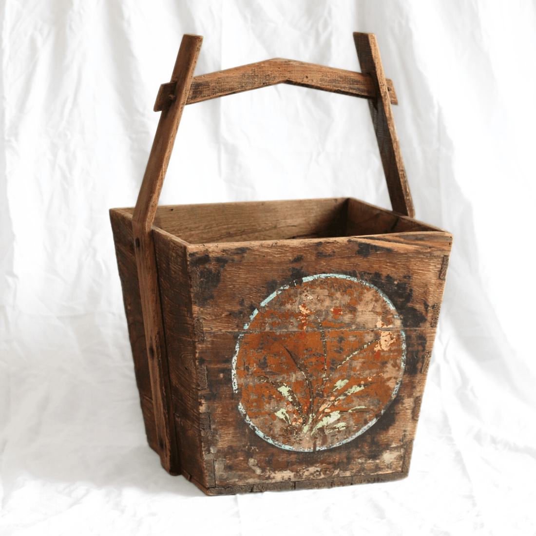Antique Wooden Rice Carry Bucket - Lena - The Flower Crate