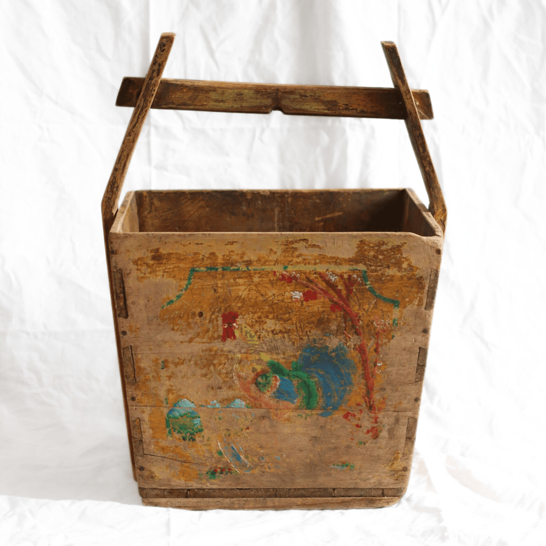 Antique Wooden Rice Carry Bucket - Mira - The Flower Crate