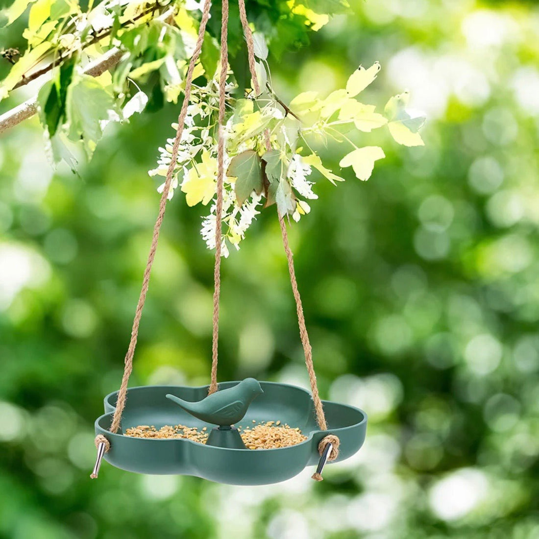 Bamboo Bird Feeder - Large Green Flower - The Flower Crate
