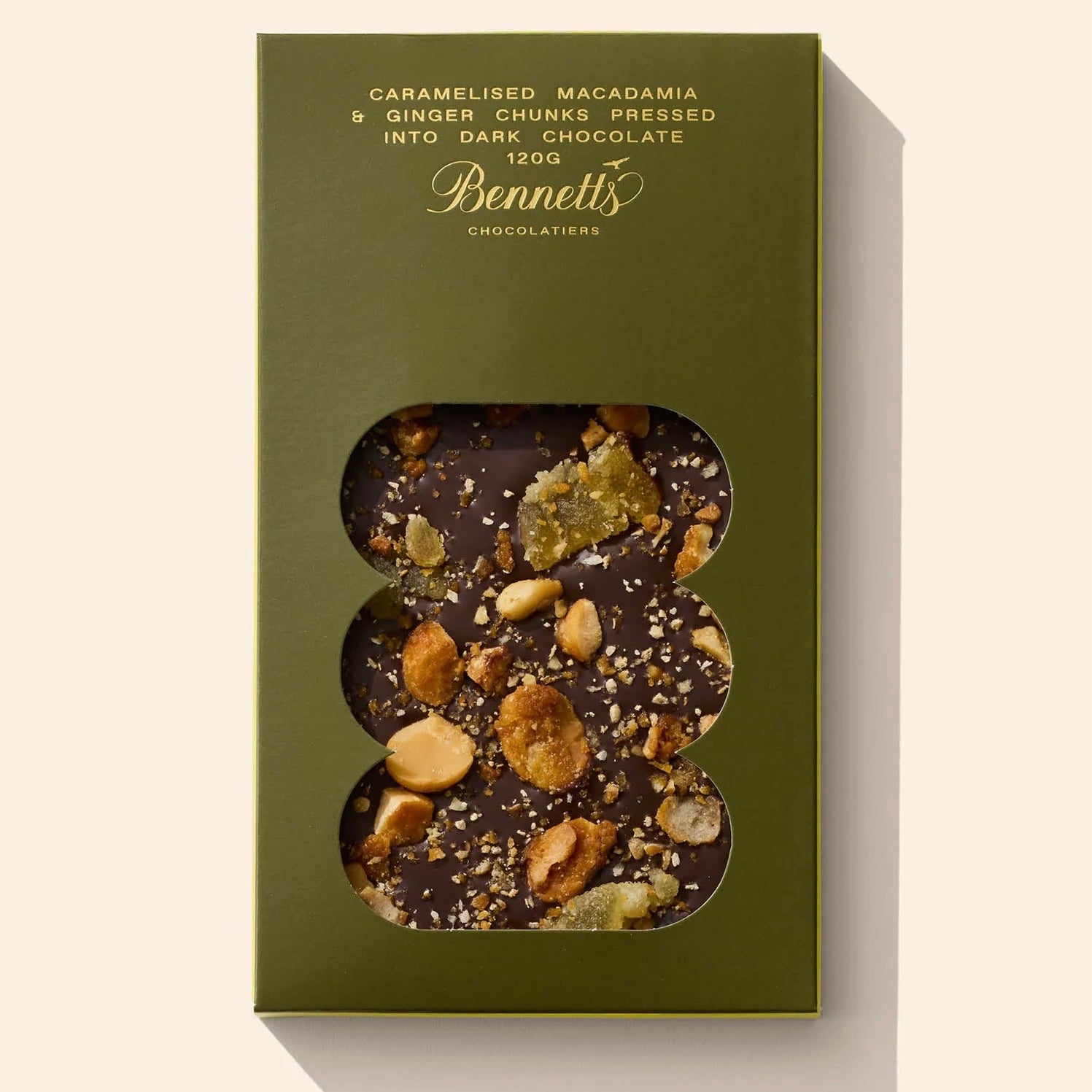 Bennetts - Macadamia &amp; Ginger Chocolate Bar - The Flower Crate