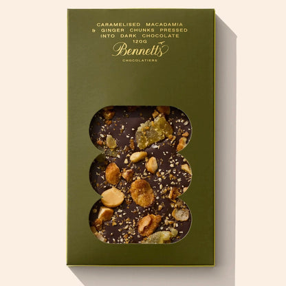 Bennetts - Macadamia &amp; Ginger Chocolate Bar - The Flower Crate