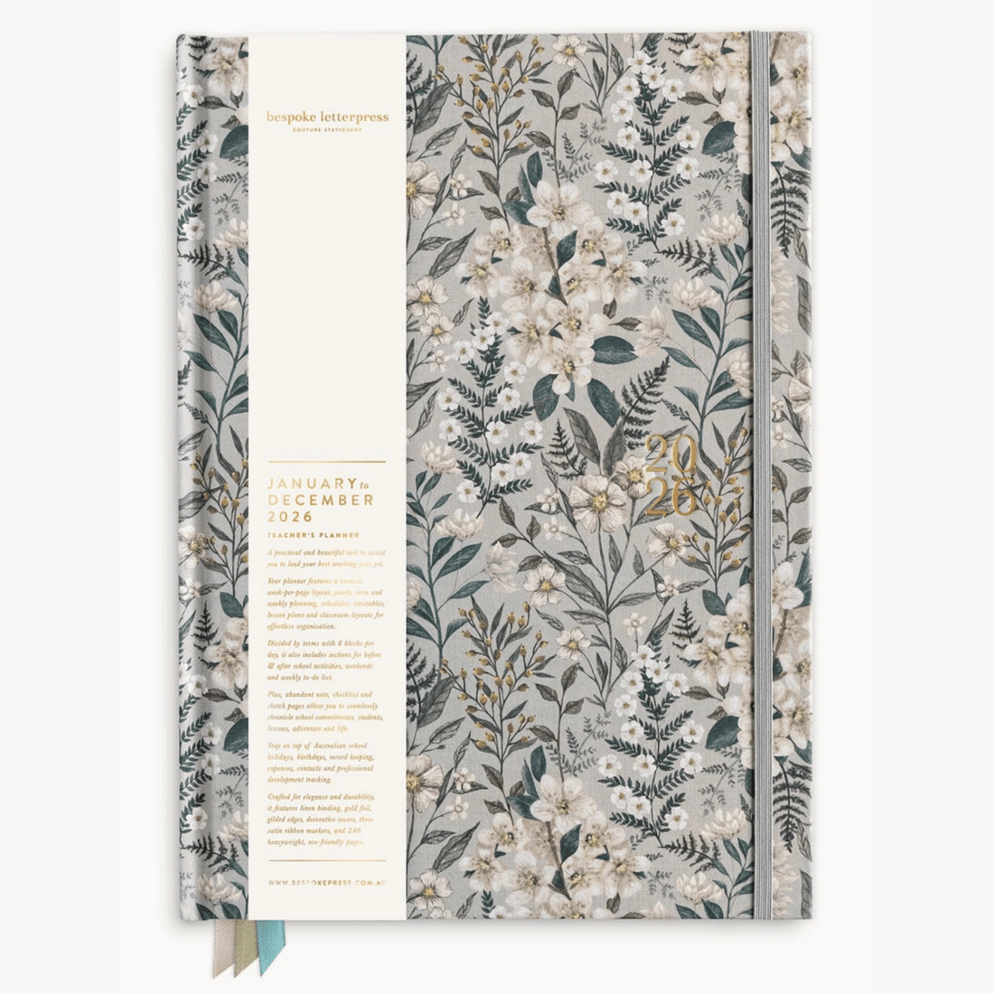 Bespoke Letterpress - 2026 Teacher’s A4 Planner, Ivory Garden - The Flower Crate
