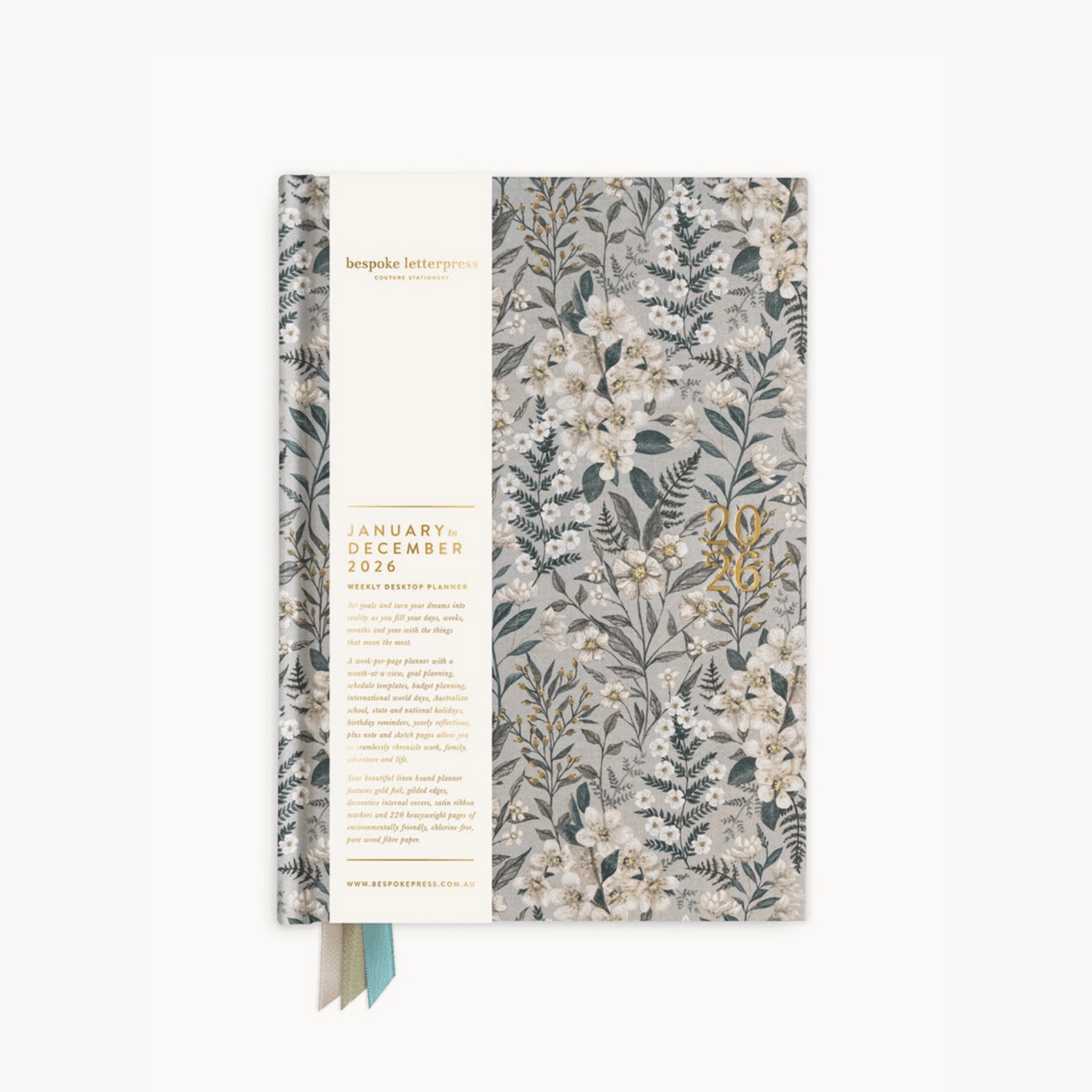 Bespoke Letterpress - 2026 Weekly Linen Planner, Ivory Garden - The Flower Crate