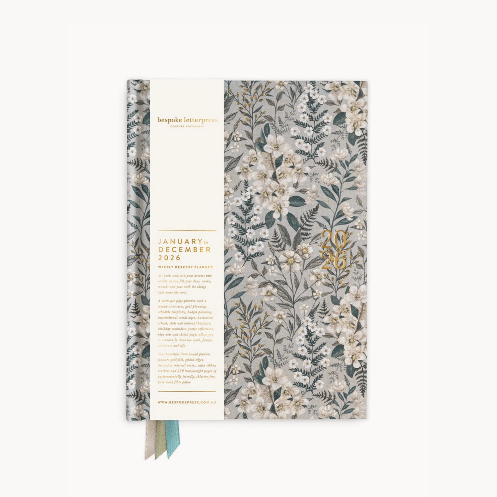 Bespoke Letterpress - 2026 Weekly Linen Planner, Ivory Garden - The Flower Crate