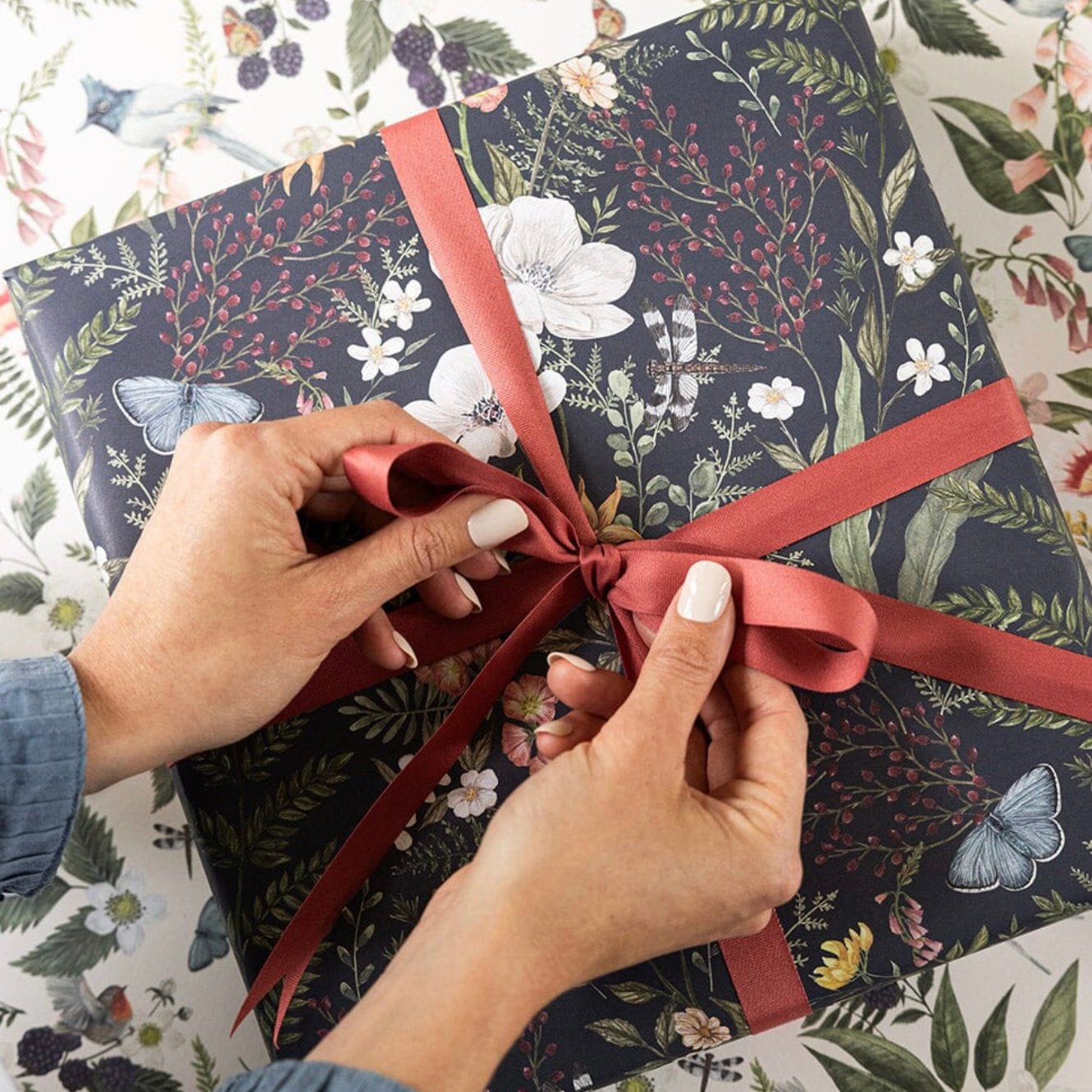 Bespoke Letterpress - Cockatoo/ Dusk in Bloom Gift Wrap Sheet - The Flower Crate