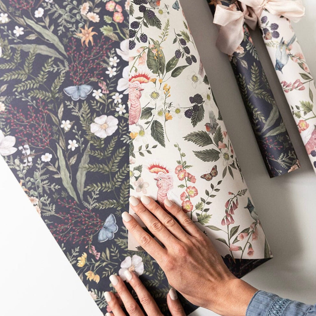 Bespoke Letterpress - Cockatoo/ Dusk in Bloom Gift Wrap Sheet - The Flower Crate